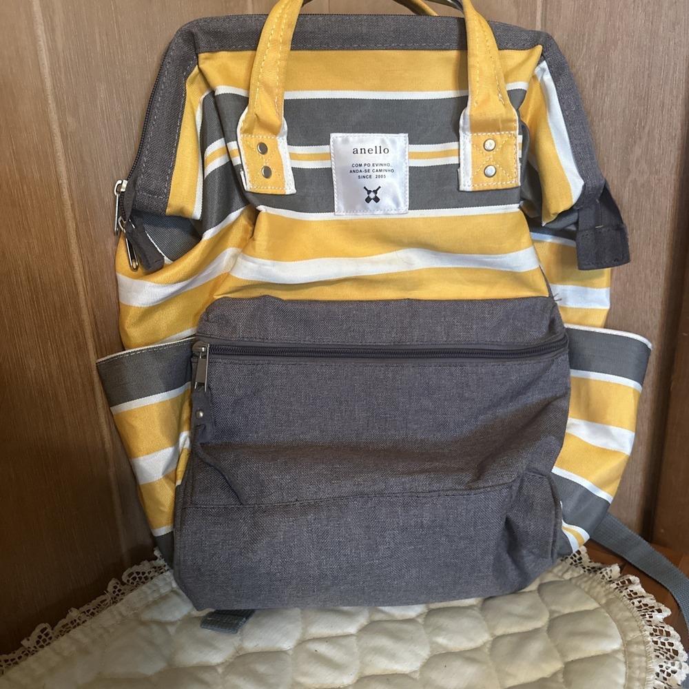 Anello multiborder horizontal stripe backpack Gray And Yellow